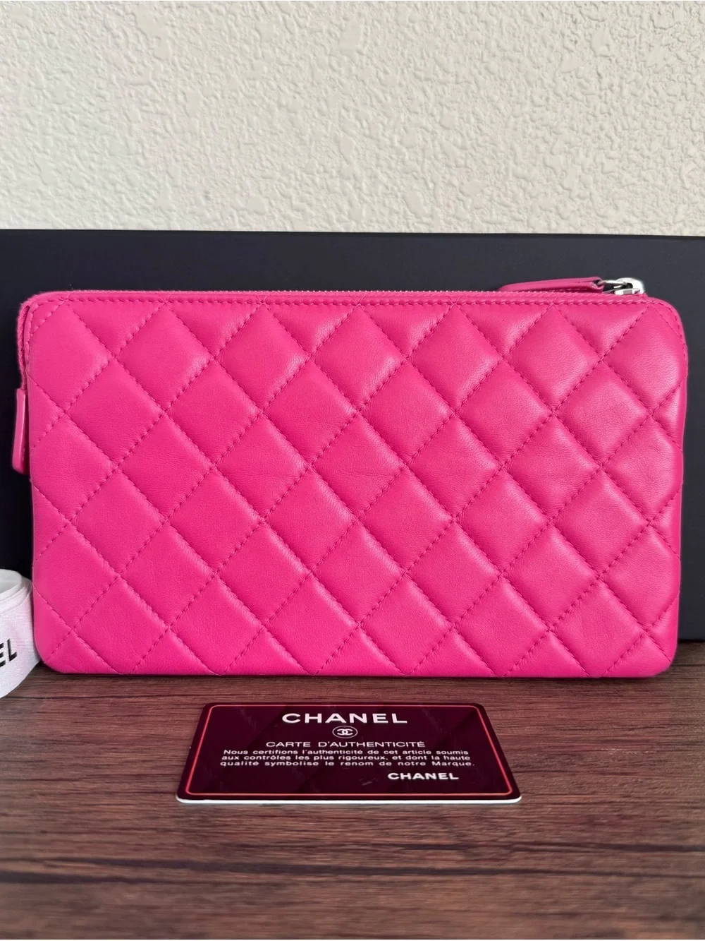 CHANEL Large Diamond Quilted Lambskin Leather Clutch